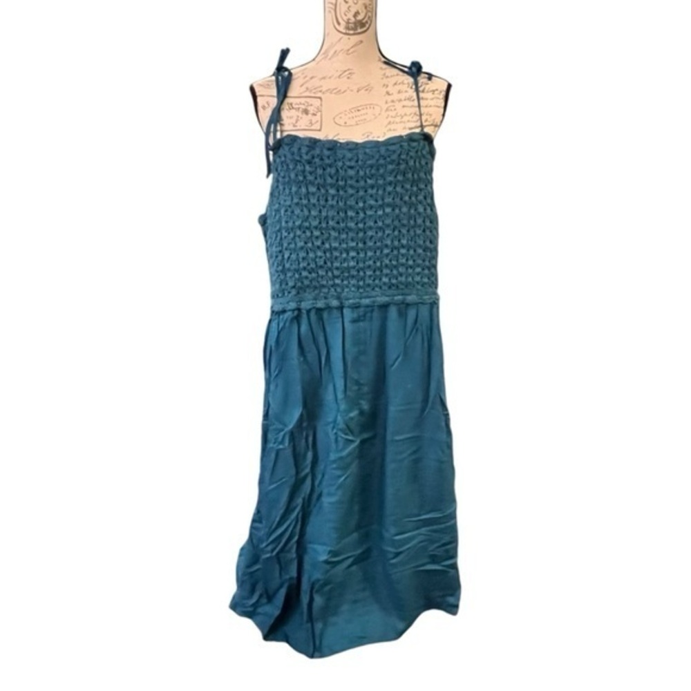 Lane Bryant Crochet Front Dress Tie Shoulders Teal Green Size 16 Boho Casual NWT
